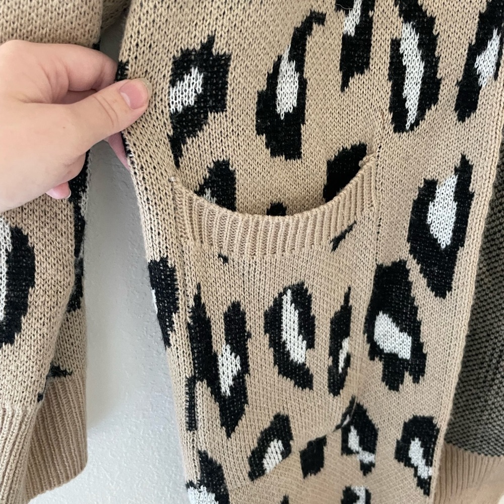 Leopard Print Cardigan With Pockets - image 4